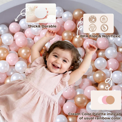 TRENDPLAY Plastic Balls for Ball Pits - Pack of 100 Hollow Balls- Safe and Exciting Playtime - Perfect for Toddler Baby Pools,Party,Festival Decoration, Pink+Pearl Brown