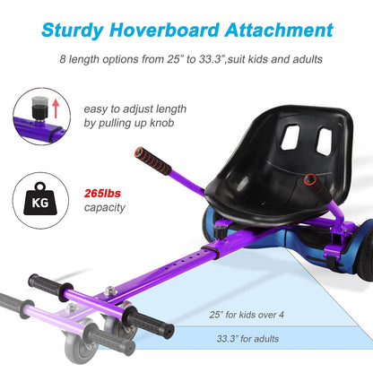 Hishine Hoverboard Seat Attachment 265lbs Capacity, 25"-33.3" Adjustable Length Hover Board Go Kart Accessory w/Comfortable&Sturdy Seat,Go Cart Compatible with 6.5” 8” 10” Hoverboard,Kids Adults