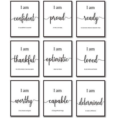 Outus 9 Pieces Inspirational Motivational Wall Art Office Bedroom Wall Art,Daily Positive Affirmations for Men Women Kids Inspirational Positive Quotes Sayings Decor(White)