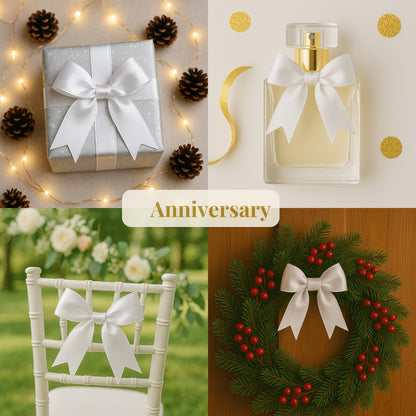 White Gift Wrap Bows - 50pcs 3.3 Inch Elegant Bows for Gift Wrapping, Party Decorations, Wedding Decor, Birthday Presents, Holiday Gifts, DIY Crafts, Baby Shower, Anniversary, Christmas, Gift Bags