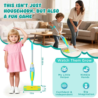 Kids Spray Mop,Toddlers Cleaning Play Sets with Real Water Sprayer,Includes Versatile Apron,Pretend Play Sets,Toddler Kids Cleaning Toy Set,Montessori Cleaning Set,Gifts for Boys Girls