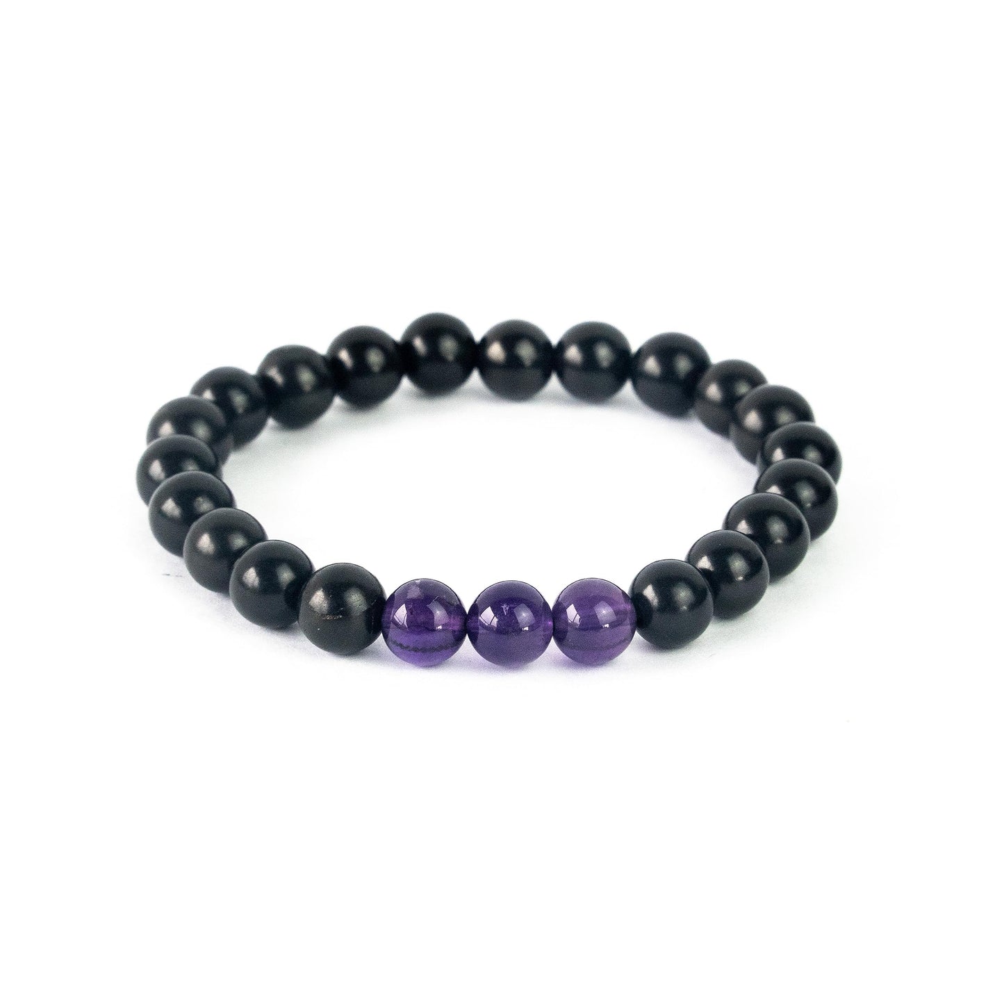 Karelian Heritage Black Shungite Beaded Bracelet, 8mm Handmade Stretchy Unisex, Crystal Healing Authentic Stone, Spiritual Chakra Balance Jewelry (Shungite & Hematite)