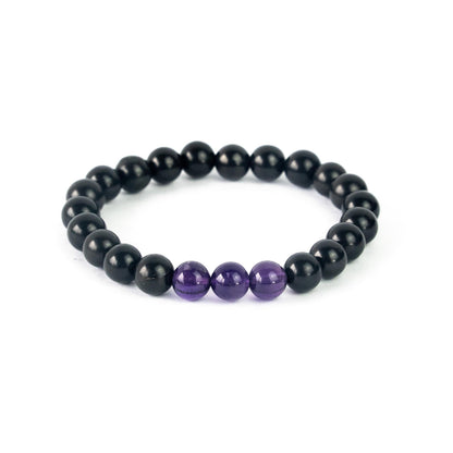 Karelian Heritage Black Shungite Beaded Bracelet, 8mm Handmade Stretchy Unisex, Crystal Healing Authentic Stone, Spiritual Chakra Balance Jewelry (Shungite & Hematite)