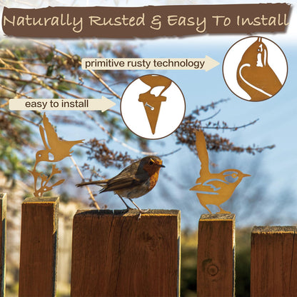 MORYSPEX 5PCS Rusty Metal Bird Silhouette Statues - Rustic Outdoor Decor for Garden, Fence and Yard Art, Lifelike Metal Birds Yard Decorations Fence Ornaments Yard Art Bird Lovers Gift Ideas