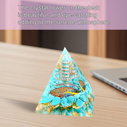 Saefheled Crystal Column Orgone Pyramid Energy Generator,Natural Turquoise&Blue pine stone Orgonite Crystal Healing Pyramid,for Reduce Stress, Balance Chakra,Meditation Attract Luck,Wealth Health(6cm)