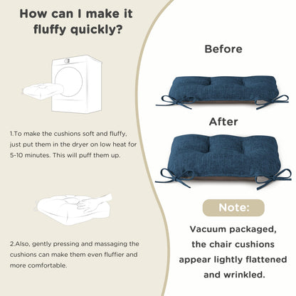 AddGrace Chair Cushions for Dining Chairs Set of 1 Kitchen Seat Cushions with Ties and Non Slip Backing Tufted Indoor Seat Pad for Kitchen Dining Room 18" x 17" x 3" Navy