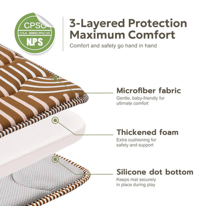 Mallify Soft Thicker Baby Mat for Floor 71"x59", Extra Large Baby Play Mat, Non-Slip Playpen Mat, Easy to Clean & Portable Playmat, Crawling Mat for Babies Toddlers, Activity Mat, Rainbow, Brown