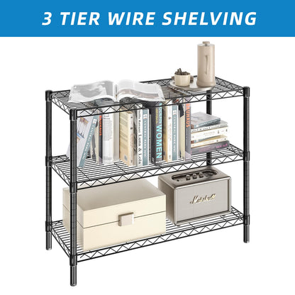 Guan River 3-Shelf Adjustable Metal Shelf Wire Shelving Unit Storage Rack Display Shelf for Office,Kitchen,Bedroom,Bathroom,Laundry,Pantry Basement,Garage(Black,36" L x 14" W x 30" H)