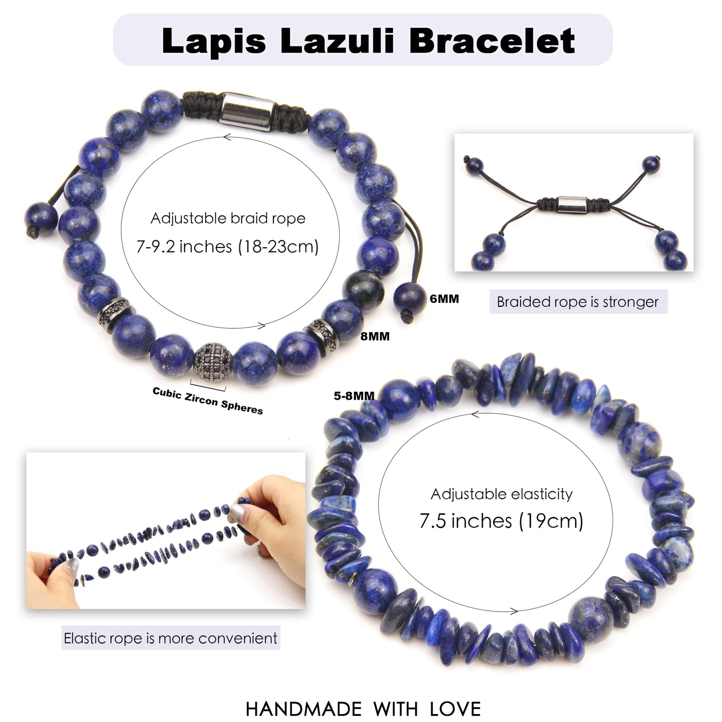 GDLKPYHS Lapis Lazuli Bracelet for Men Women - Crystals and Healing Stones Bead Bracelets Handmade Natural Gemstone Jewelry Unique Gifts for Men Women