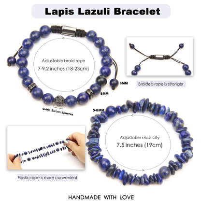 GDLKPYHS Lapis Lazuli Bracelet for Men Women - Crystals and Healing Stones Bead Bracelets Handmade Natural Gemstone Jewelry Unique Gifts for Men Women