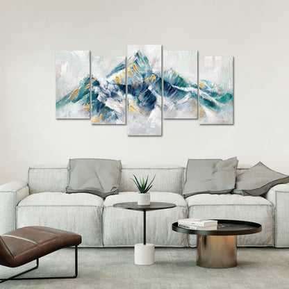 LevvArts Large 5 Piece Abstract Canvas Wall Art Teal Green and Gold Mountain Painting Prints Modern Green Artwork for Living Room Office Decoration Stretched and Framed Easy to Hang