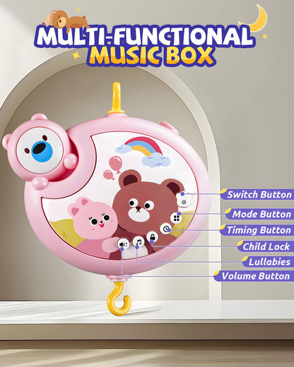 RSEPD Crib Mobile With Music And Lights, Mobiles For Cribs, Baby Mobile Arm Toys Hanging For Bassinets Girls Boys, Nursery Musical Space Portable Infant Mobiles Clip On Pack And Play Hanger 0-6 Months