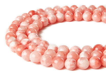 35pcs 10mm Pink White Jade Beads Natural Gemstone Beads Round Loose Beads for Jewelry Making