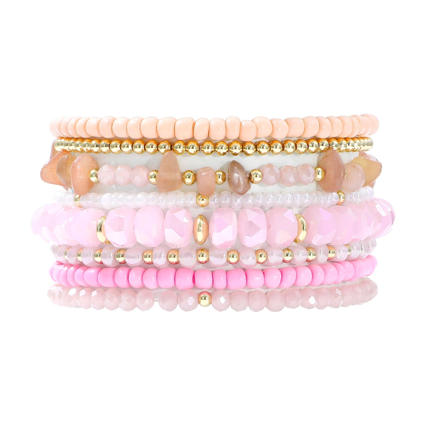 RISHEGAE Heishi Beaded Stretch Bracelets for Women Stackable Polymer Clay Beads Bracelets Friendship Boho Summer Beach Bracelet Jewelry Set (A-A pink)