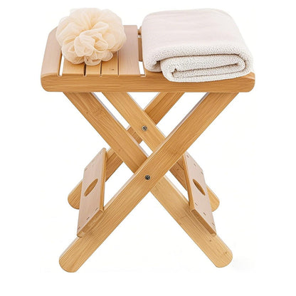 HOZEON 2 Pack 11 x 11 x 12.6 Inches Natural Bamboo Folding Stool for Shaving, Shower, Foot Rest, Picnic, Fishing