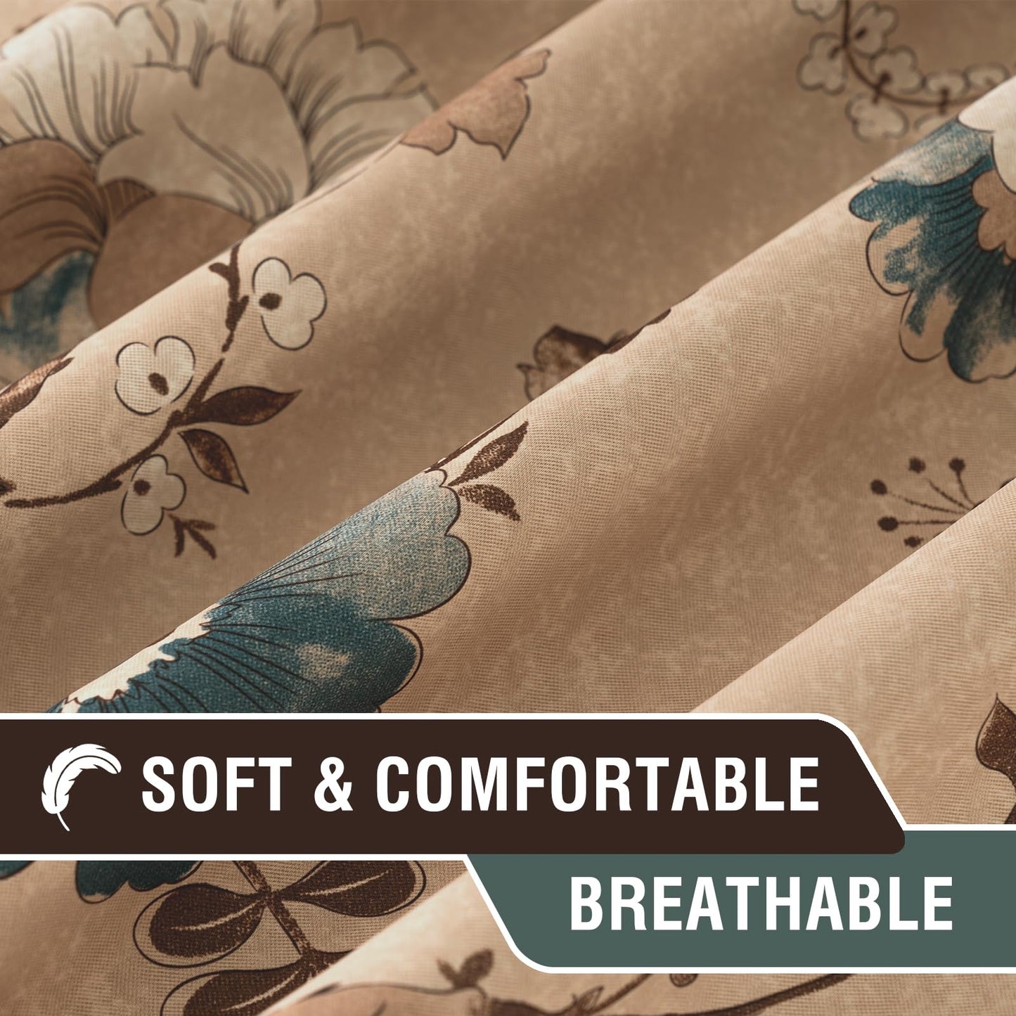 H.VERSAILTEX Blackout Curtain Valances for Kitchen Window/Living Room/Bathroom Privacy Added Rod Pocket Home Decoration Winow Valance, 52" W x 18" L, Floral in Brown and Blue