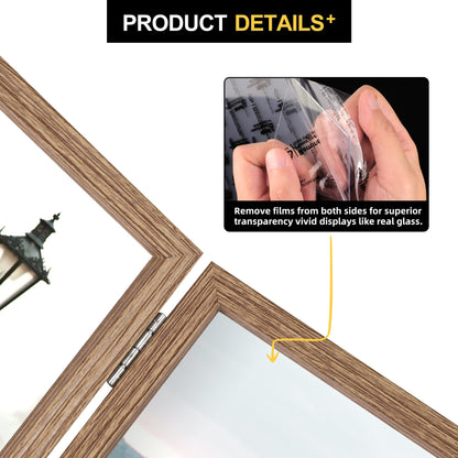 FOREV 4x6 Double Picture Frame Wooden Hinged Photo Frame Definition Glass Stand Vertically on Desktop or Tabletop