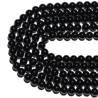 8mm Natural Black Onyx Agate Gemstone Beads Polished Round Smooth Stone Beads for Bracelets Jewelry Making 15inch Loose Beads