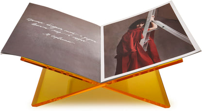 Honygebia Gold Acrylic Book Stands - Cross Frame Acrylic Book Holder, Open Bookstand for Display and Reading, Suitable for Art, Bible, Cookbook, Easel, Magazine, Textbooks 12.5" x 9.5" x 5.5"