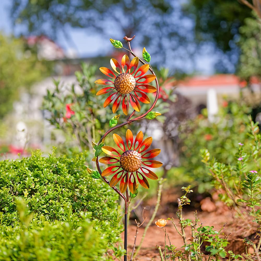 VEWOGARDEN Metal Sunflower Wind Spinners Outdoor Kinetic Wind Spinner with Stakes Yard Art for Garden Lawn Patio Decoration, Yellow