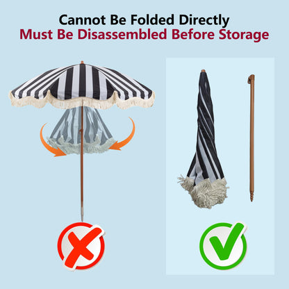 Rayjee 6.5FT Fringe Patio Umbrella, Outdoor Decorative Sun Umbrella for Garden, Deck & Poolside, Tilt Adjustable Shade Umbrella