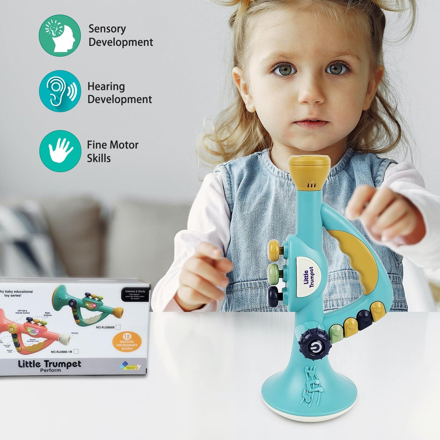 IIROMECI Musical Instruments Toys for Kids, Toddlers Little Trumpet and Baby Educational Toy for Girls & Boys Ages 1-3 (Blue)