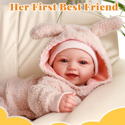 BABESIDE 15-Inch Baby Doll with Feeding Set, Lightweight First Baby Doll for Kids 3+, Realistic Baby Girl with Soft Cuddly Body for Easy Holding and Pretend Play
