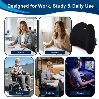 QUTOOL Lumbar Support Pillow for Office Chair, Memory Foam Low Back Support,Back Pain Relief, Ergonomic Back Cushion for Desk Chair,Gaming Chair,Adjustable Strap and Washable Cover