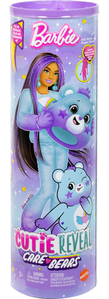 Barbie Cutie Reveal Care Bears Doll & Accessories, Series 2 Dream Bright Bear with 10 Surprises Including Color Change & Mini Bear