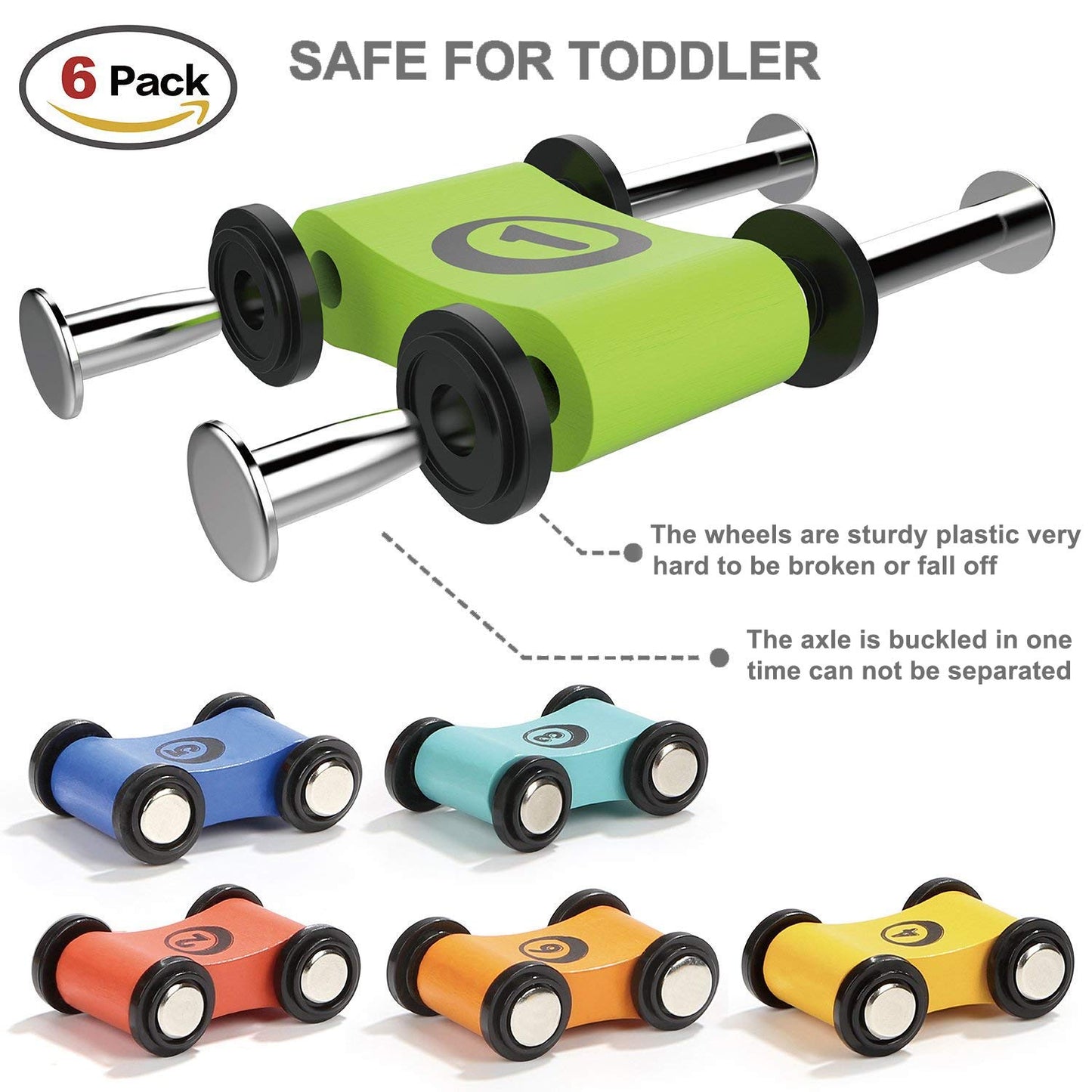TOP BRIGHT Wooden Car Ramp Race Track Toy for Toddlers 1-4 Years, Montessori Educational Learning Toy for 2 Year Old Boys Girls Gifts with 6 Mini Cars