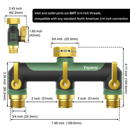 3 Way Garden Hose Splitter,High Flow Outdoor Faucet Splitter,Hose Splitter with Independent Shut Off Valves,Wide Spacing for Hose Timers,Sprinklers,Lawn,Yard and Garden Watering