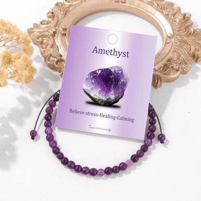 Pendlixy Adjustable 4mm Amethyst Natural Small Gemstone Beaded Bracelet Gravel Beads Crystal Healing Bracelet for Women Reiki Spiritual Jewelry Gifts