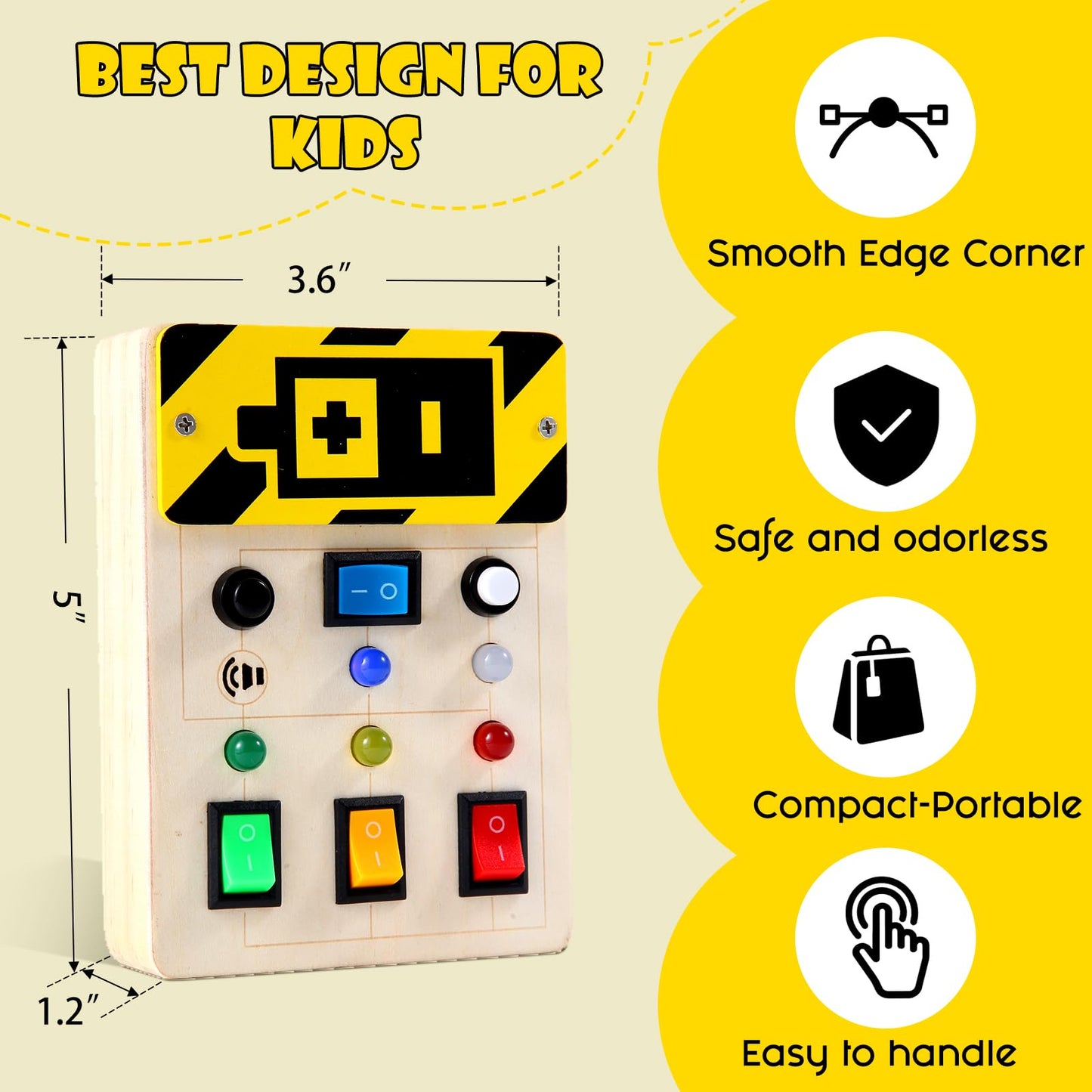 Asweets Montessori Busy Board for Toddler, Wooden Busy Board with LED Light Switches, Sensory Autism Toys Baby Travel Toys, Boys Girls Gifts for Birthday Christmas