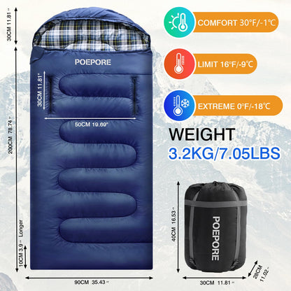 POEPORE Flannel Sleeping Bag Cotton 0 Degree Cold Weather for Adults XXL Wearable Sleeping Bag 4 Seasons Waterproof with Compression Sack Blue_R