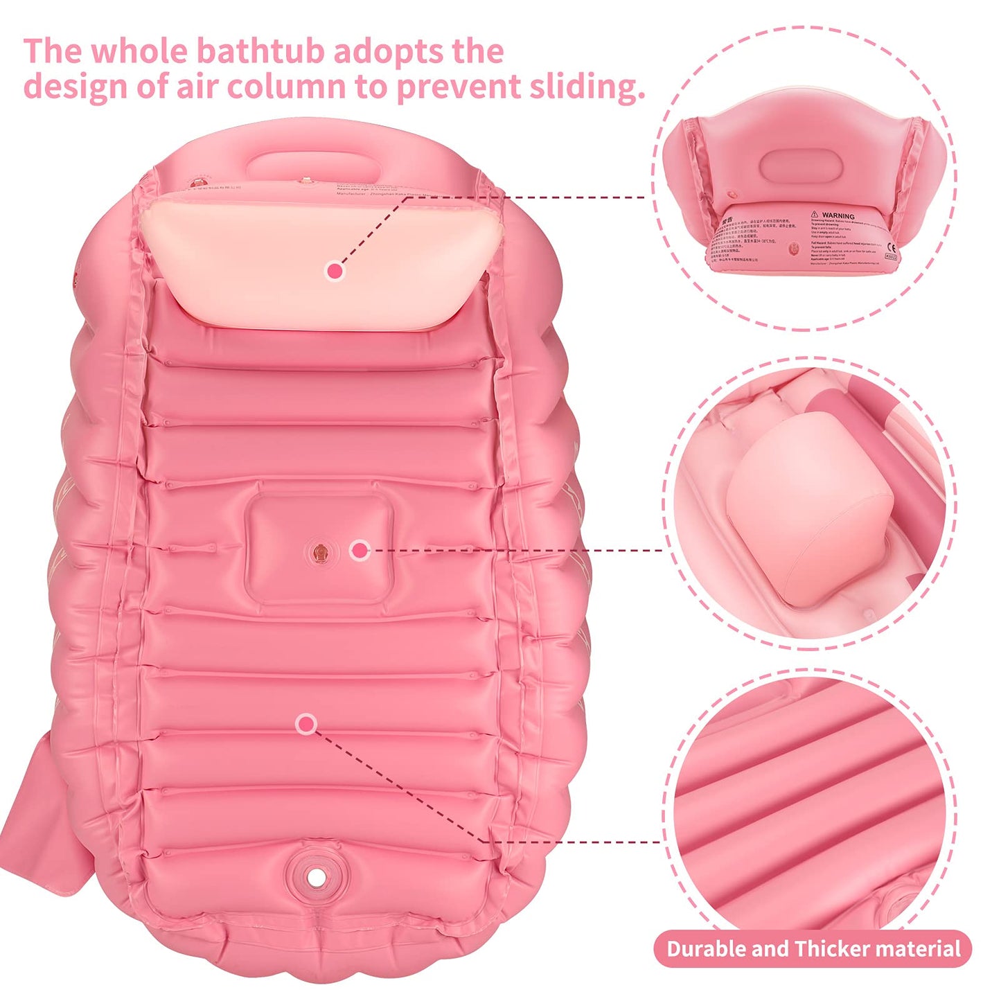 Swimbobo Inflatable Baby Bath Tub Portable Foldable Travel Mini Swimming Pool Helps Infants to Toddler Tub (Pink)