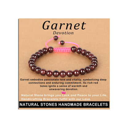 AD Beads 6mm Garnet Bracelet - Stone of Devotion - Handmade Natural Stone Crystal Bracelet with Adjustable Macrame String - Yoga Healing Power Energy Gifts for Men and Women