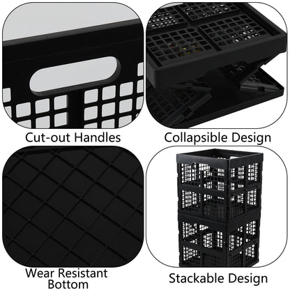 Utiao 18 L Collapsible Storage Crates, Square Plastic Crates, Black, 3 Pack