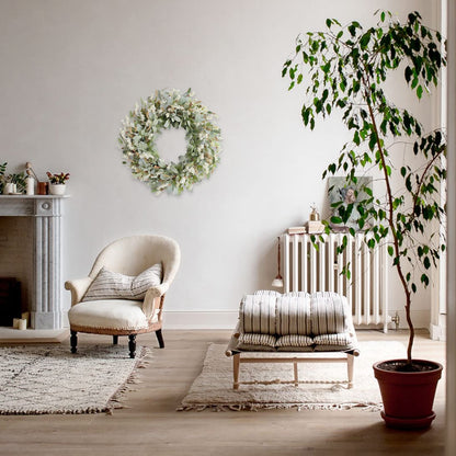 24 Inch Summer Spring Ivory Flowers Wreath for Front Door, Everyday Lamb Ears Leaves Wreath with White Artificial Flower for Indoor and Outdoor, Rustic and Farmhouse Greenery Flower