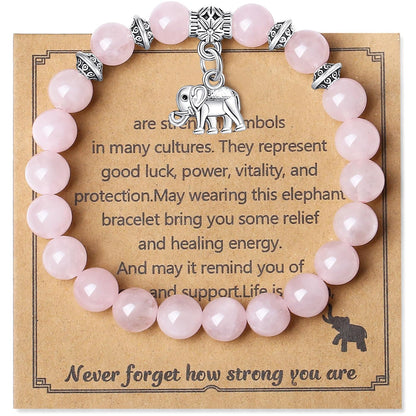 MAIBAOTA Rose Quartz Bracelet for Women, Pink Bracelet, Rose Quartz Crystals Stone Beaded Bracelets, Elephant Round Gemstones Stretch Bracelet, Crystal Jewelry Gifts for Women Mom