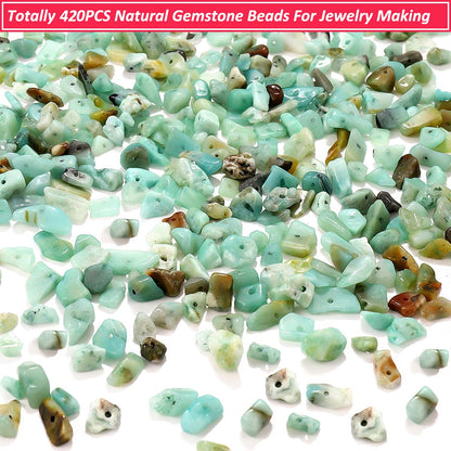 420PCS Chip Stone Beads Amazonite, Irregular Gemstones Healing Crystal Loose Beads Crushed Chunked Crystal Pieces with Plastic Box for Bracelet Jewelry Making DIY Art Crafts (Amazonite)