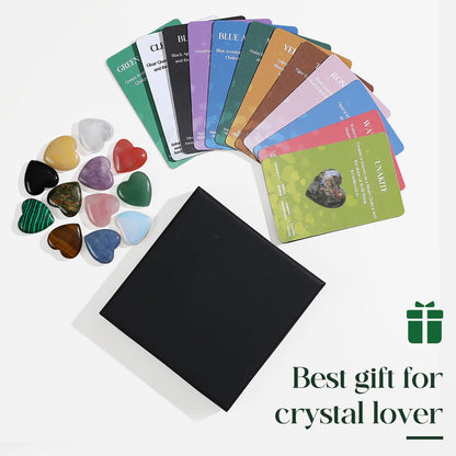 12 PCS Natural Heart Crystals Shaped Healing Stones Crystal Palm 0.8 inch Natural Stones Polished Love Gemstones Pocket Set Bulk Balancing Meditation Mother's Day