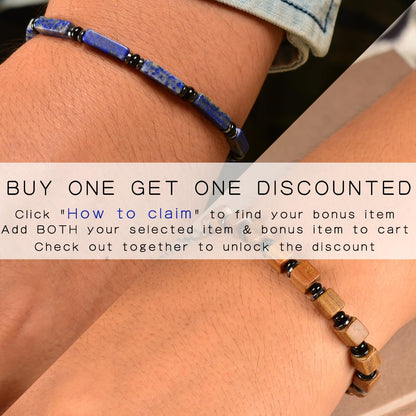 Casvia Men's Lapis Lazuli Chakra Protection Bracelet, Hematite Black Agate Beaded Bracelet, Stainless Steel Adjustable Mens Jewelry | Gift for Father Boyfriend Husband