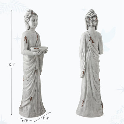 Ultym 42" Extra-Large Buddha Outdoor Statue with Birdfeeder, Tall Zen Meditative Buddha Figures, Durable Weatherproof MGO Sculpture for Garden, Patio, Yard, Porch or Indoor Home Decor