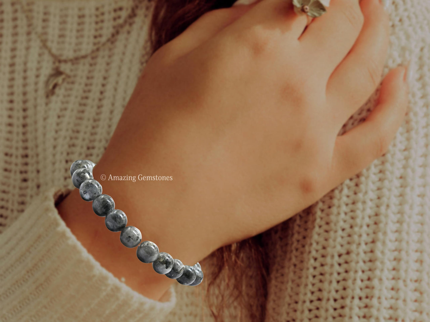 Amazing Gemstone Crystal Bracelet for Women Men's Gifts - Protection Healing Crystal Bracelet - 8mm Gemstone Beaded Stretchable Bracelet Pulseras Para Hombres Mujer Stocking Stuffers Mothers Day Gift (Larvikite)