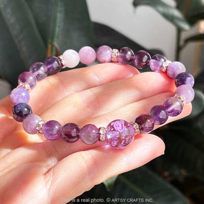 ARTSY Crafts Glow in The Dark Firefly Beads Bracelet, Handmade in USA, Luminous Murano Glass Beads Jewelry Mermaid Crystals Inspirational Gift (Amethyst - Stretch)