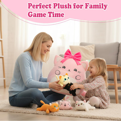 Cat with 5 babies Stuffed Animals - 15 Inch Cats Mommy with Small Babies Plush Inside 6-Piece Cute Realistic Cat Plushies Machine Wash Interactive Adopt Toy Toddler Girls Boys 0-8 Kids Birthdays Gift