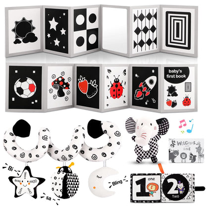 Flyxingxia High Contrast Baby Toys for Newborn, Black and White Baby Sensory Toys for 0-6-12 Months Brain Development, Montessori Infant Toys for Baby Boy Girl Shower Gifts