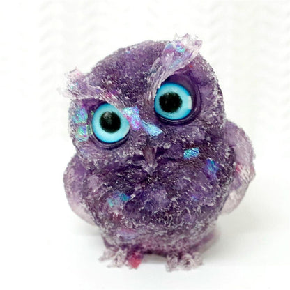 OwMell Owl Statue Tumbled Stone Gemstone Owl Figurine Home Decor Shelf Decor 2.5" - Amethyst