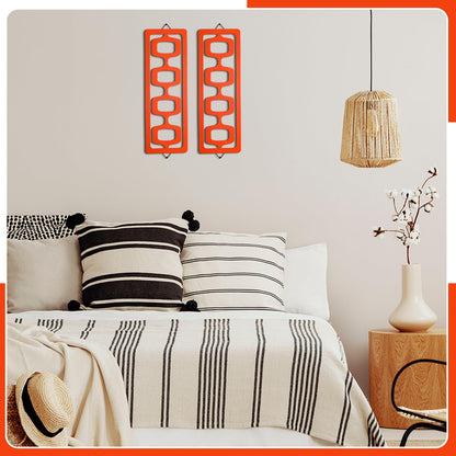 CroBlissful 2 Pcs Mid Century Modern Wall Art Wood Mid Century Elegance Decor Accents Abstract Wall Sculpture Geometric Panels for Interior Panel Art for Home Living Room(Orange)