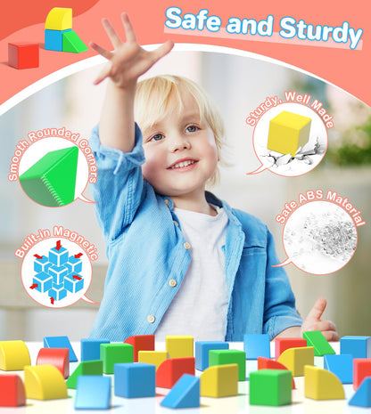 Asago Magnetic Blocks for Toddlers, 1.34 inch 36PCS Kids Building Toys, Creative Stacking Colorful Sensory Block with Magnet, Educational Construction Cubes Set for Boys Girls Kids Ages 3 4 5 6 7 Year